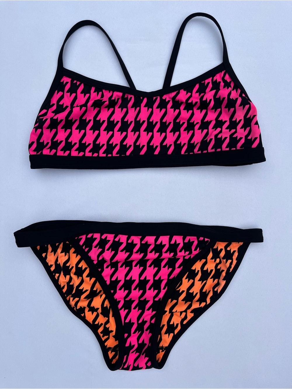 Dolfin Uglies Reversible Neon Houndstooth Two Piece Training Bikini Size Large